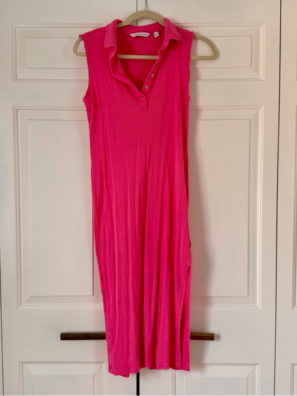 Calvin Klein Ribbed Pink Polo Midi Dress Size Large